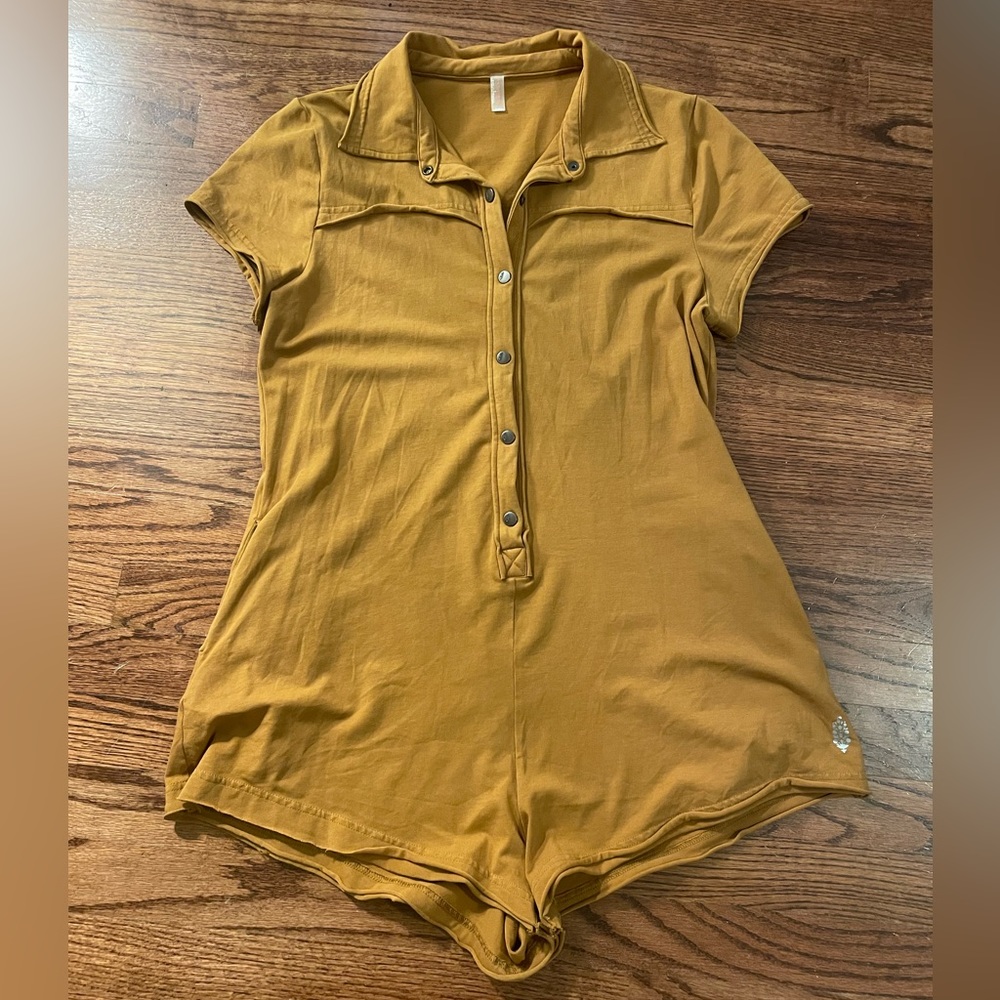 Free people “sport one piece” romper, size S, color: Golden honey. lightly worn.